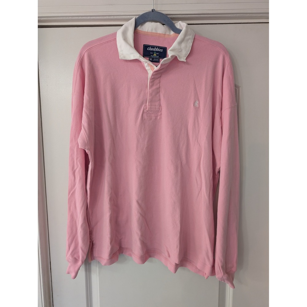 Chubbies Mens Pink Long Sleeve Rugby Shirt Medium preppy beachy coastal college